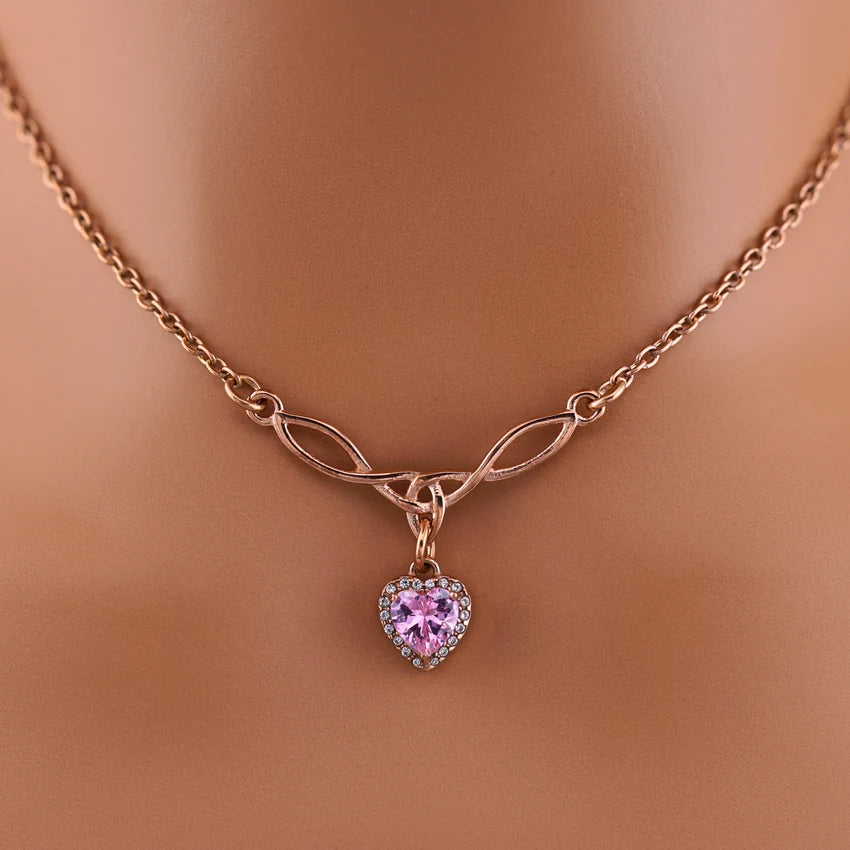 Rose Gold Celtic Collar with Pink CZ Diamond Heart | Gothic BDSM Statement Collar