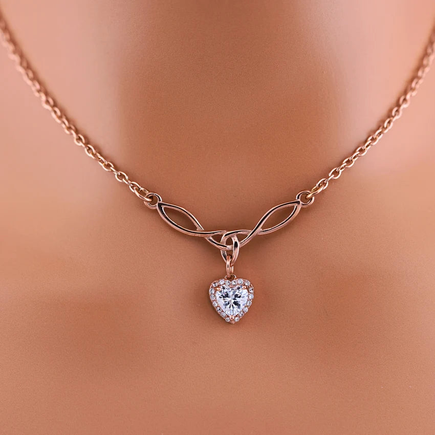 Rose Gold Celtic Collar with CZ Diamond Heart | Gothic BDSM Statement Collar