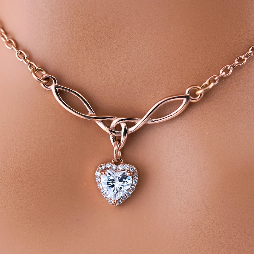 Rose Gold Celtic Collar with CZ Diamond Heart | Gothic BDSM Statement Collar