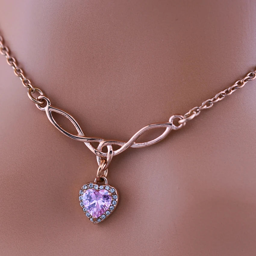 Rose Gold Celtic Collar with Pink CZ Diamond Heart | Gothic BDSM Statement Collar