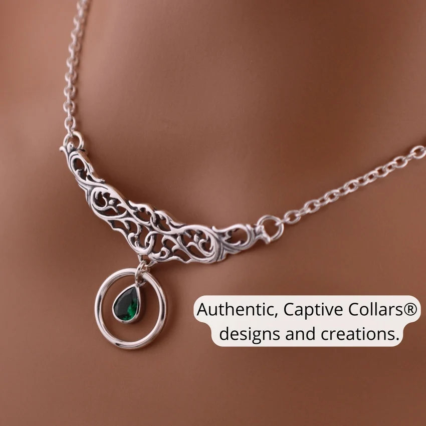 Sterling Silver Celtic Scrolls Gemstone Collar | Gothic BDSM Statement Collar