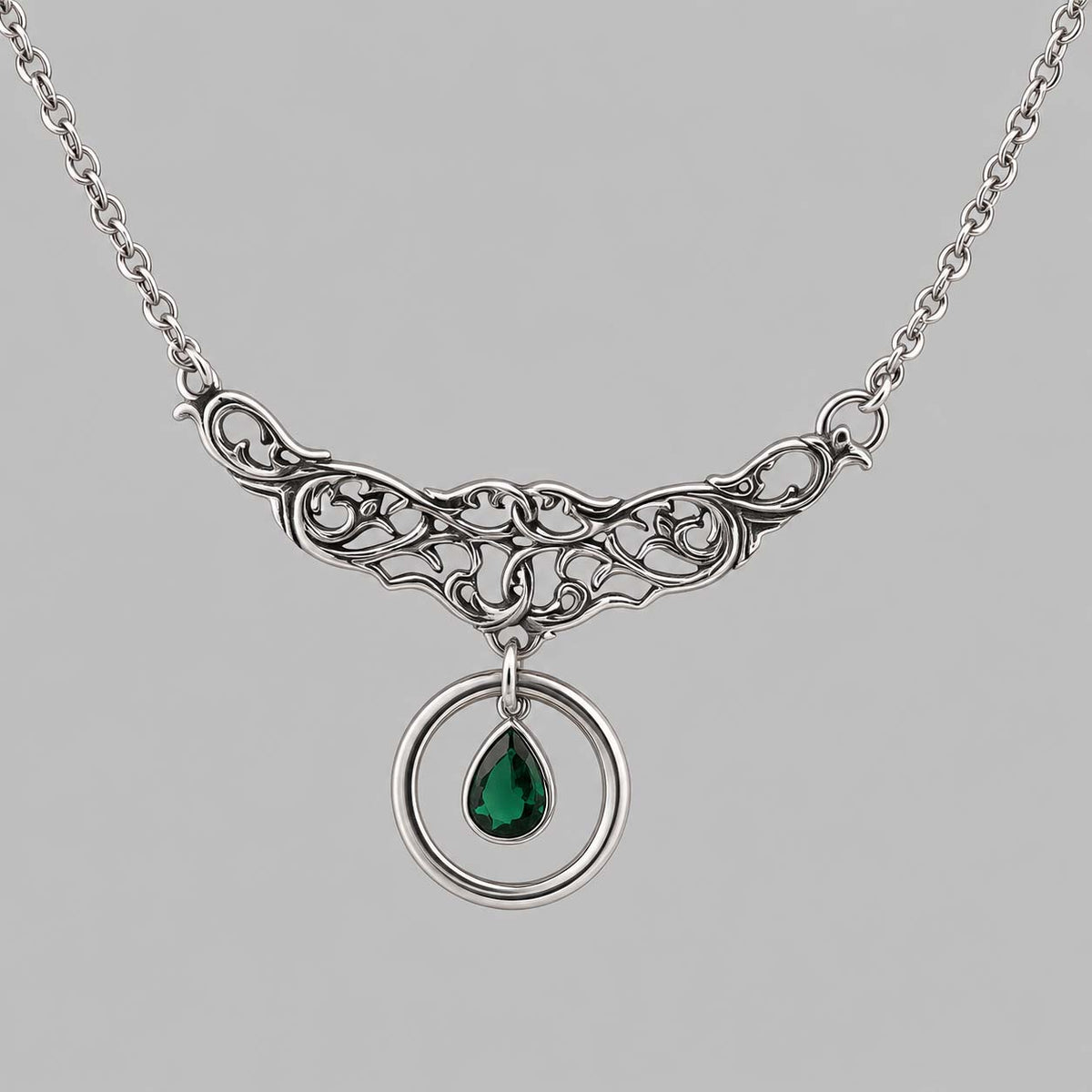 Sterling Silver Celtic Scrolls Gemstone Collar | Gothic BDSM Statement Collar