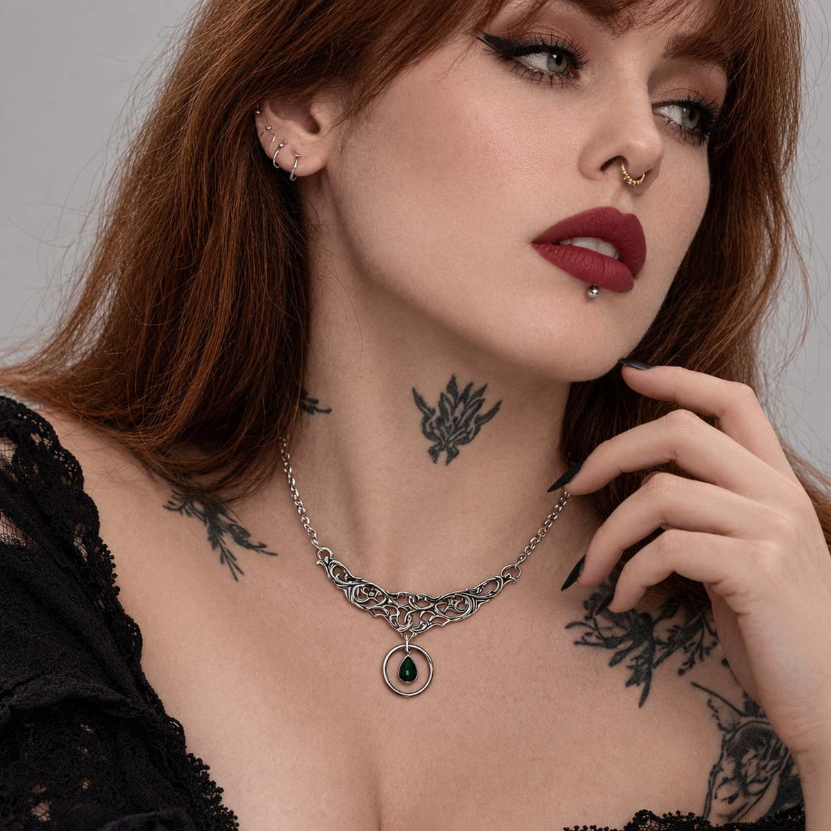 Sterling Silver Celtic Scrolls Gemstone Collar | Gothic BDSM Statement Collar