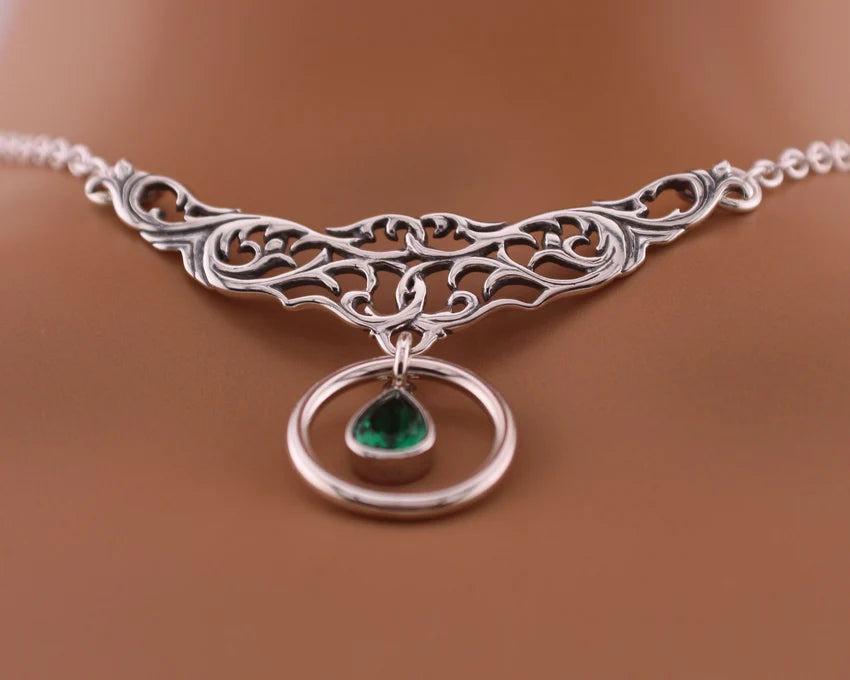 Sterling Silver Celtic Scrolls Gemstone Collar | Gothic BDSM Statement Collar